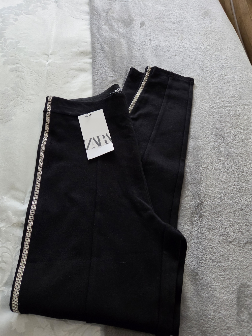 Zara Black Pants with Silver Rhinestone Trim